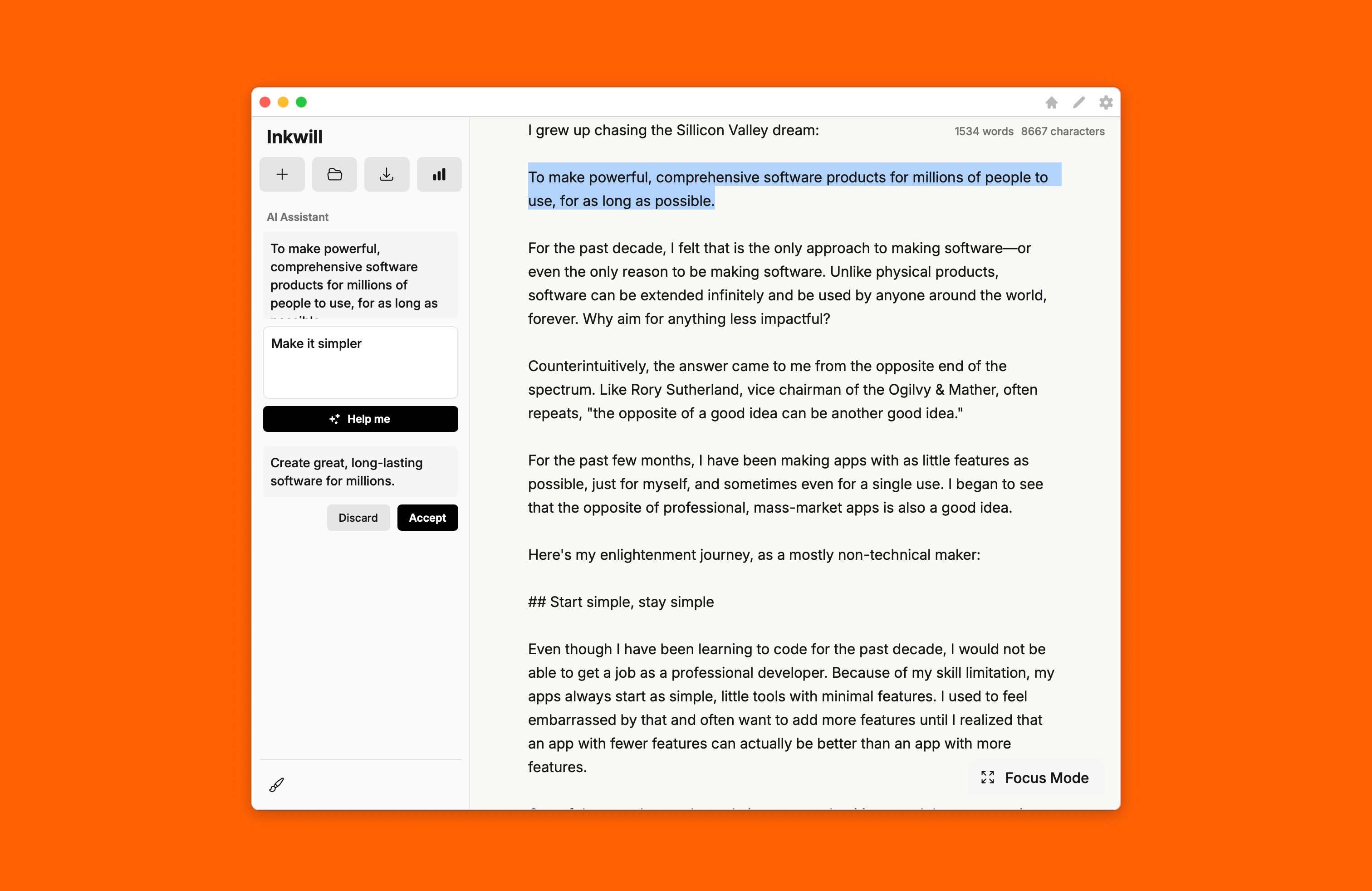 My writing app