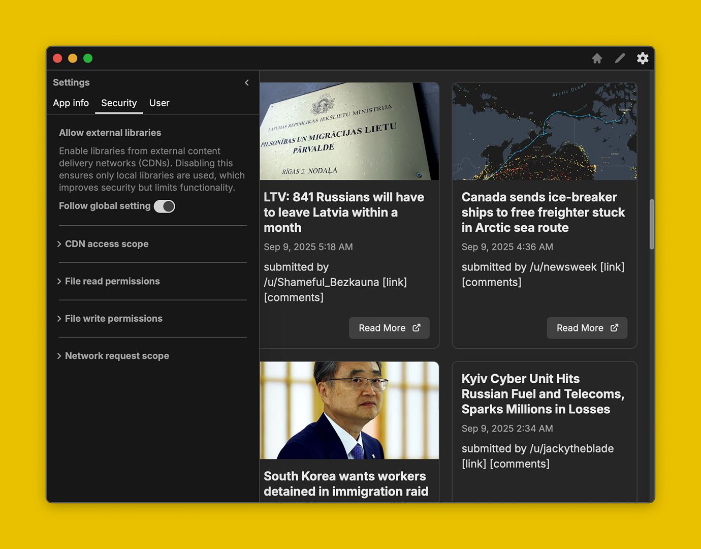 App-specific security settings